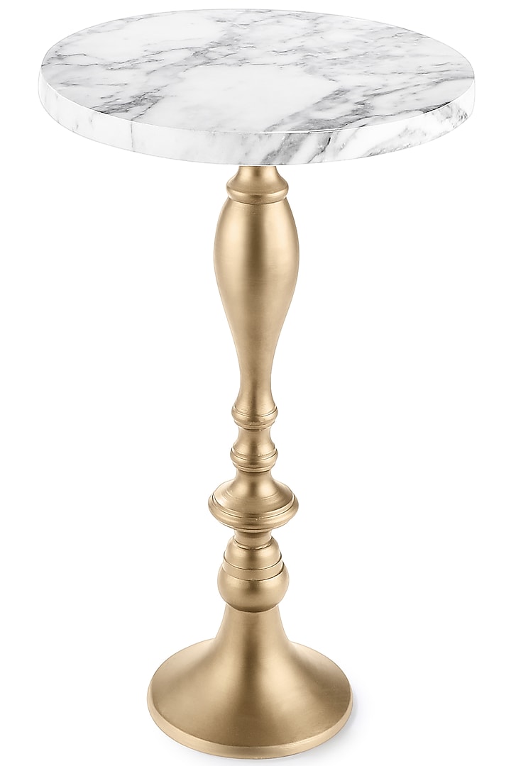Golden Round Table With White Marble Top by Metl & Wood at Pernia's Pop Up Shop