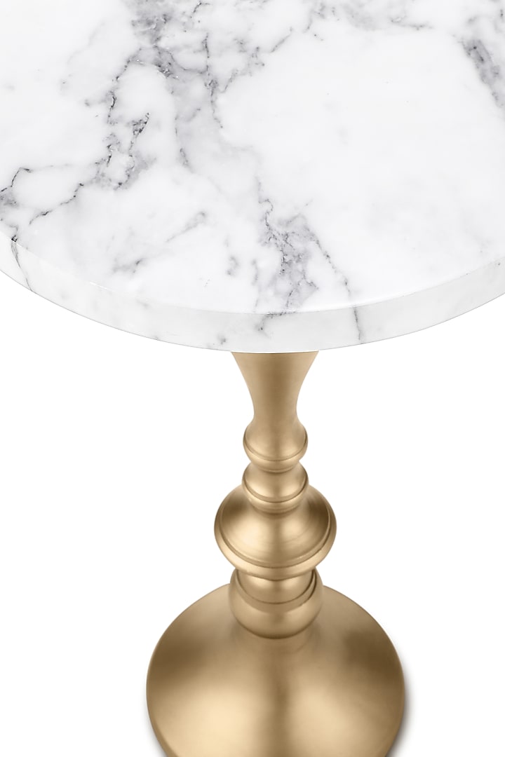 Golden Round Table With White Marble Top by Metl & Wood at Pernia's Pop Up Shop