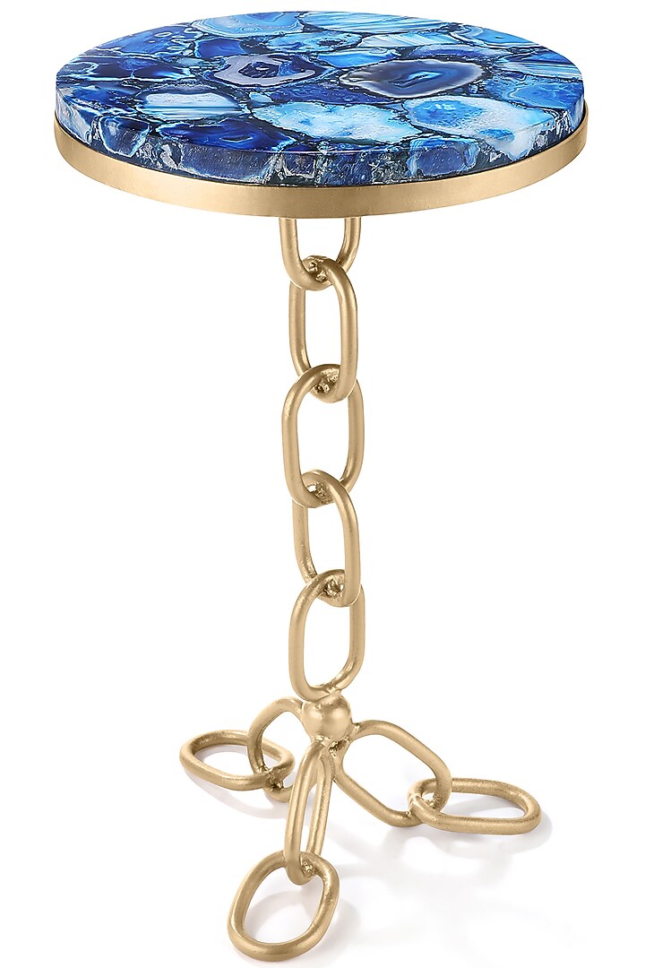 Gold Round Table With Blue Agate Stone by Metl & Wood at Pernia's Pop Up Shop
