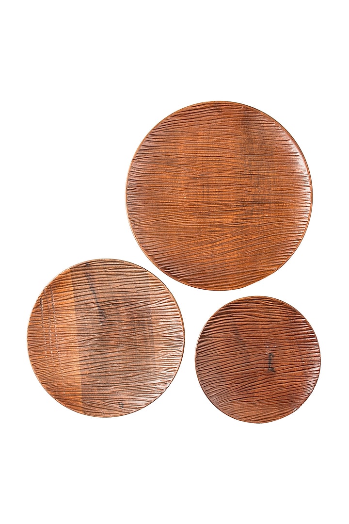 Brown Mango Wood Tree-Bark Platter (Set of 3) by Metl & Wood