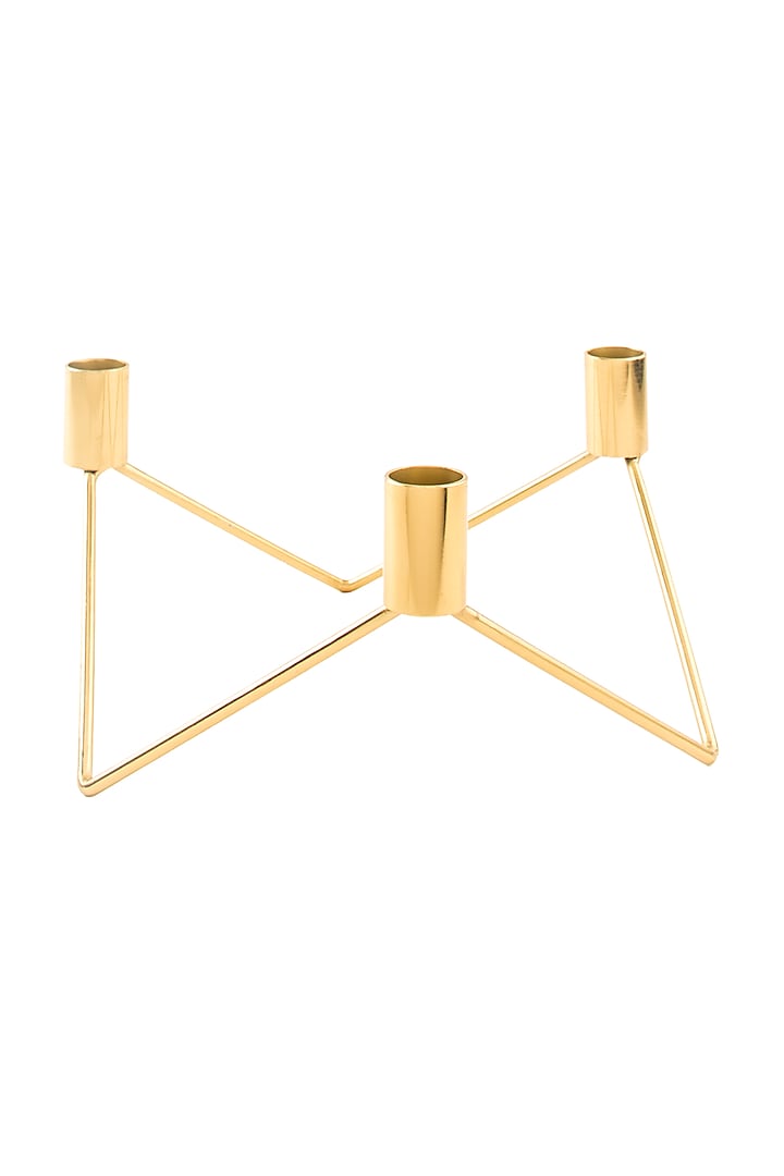 Gold Steel Geometrical Candle Holder (Set of 2) by Metl & Wood