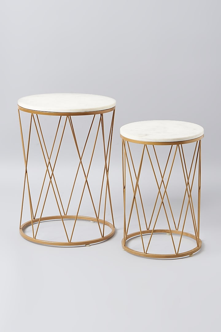 Gold Iron & Marble Table (Set of 2) by Metl & Wood
