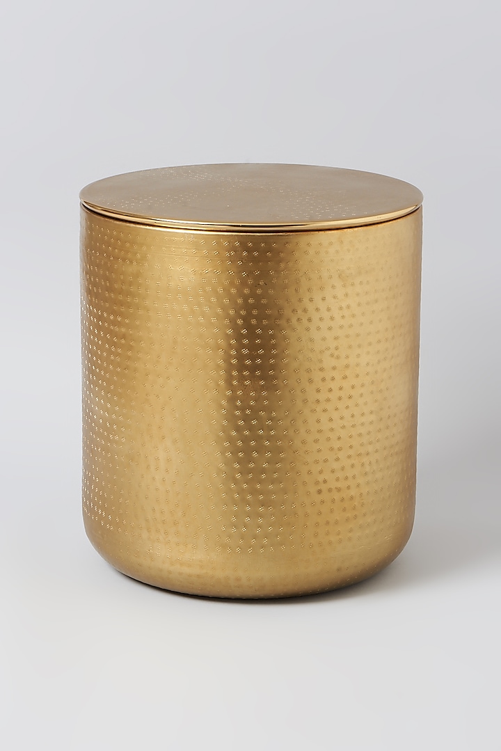 Gold Iron Drum Stool With Lid by Metl & Wood