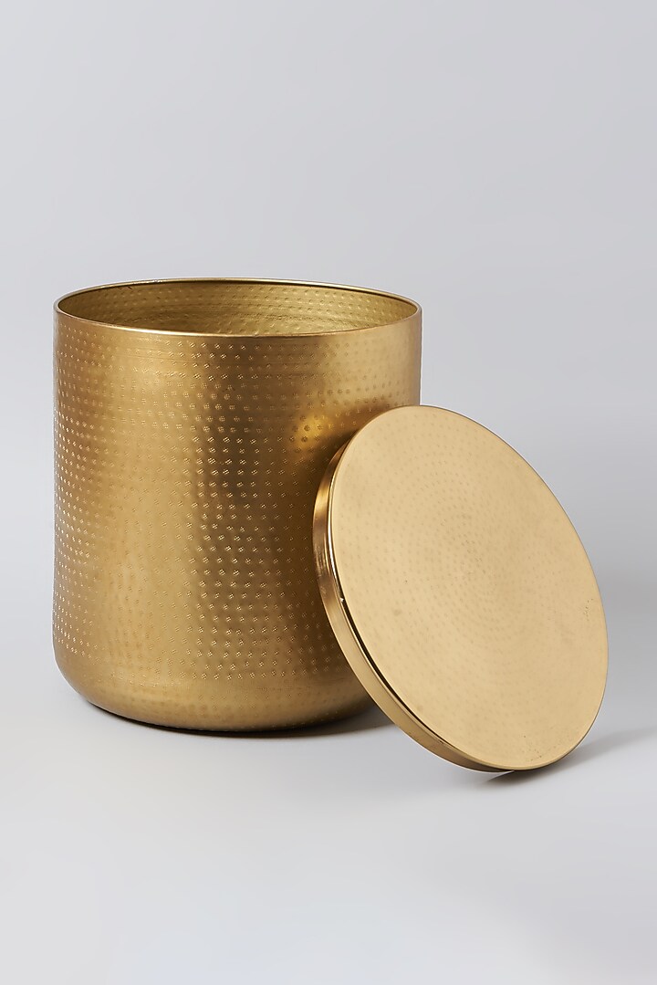 Gold Iron Drum Stool With Lid by Metl & Wood at Pernia's Pop Up Shop