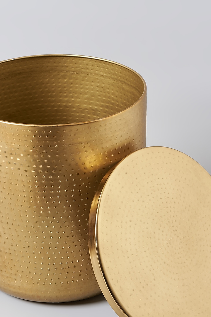 Gold Iron Drum Stool With Lid by Metl & Wood at Pernia's Pop Up Shop