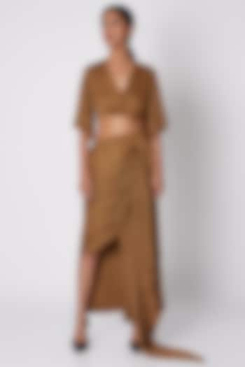 Brown Satin Draped Gown by Deme by Gabriella at Pernia's Pop Up Shop