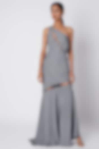 Grey One Shoulder Gown With Rivets by Deme by Gabriella