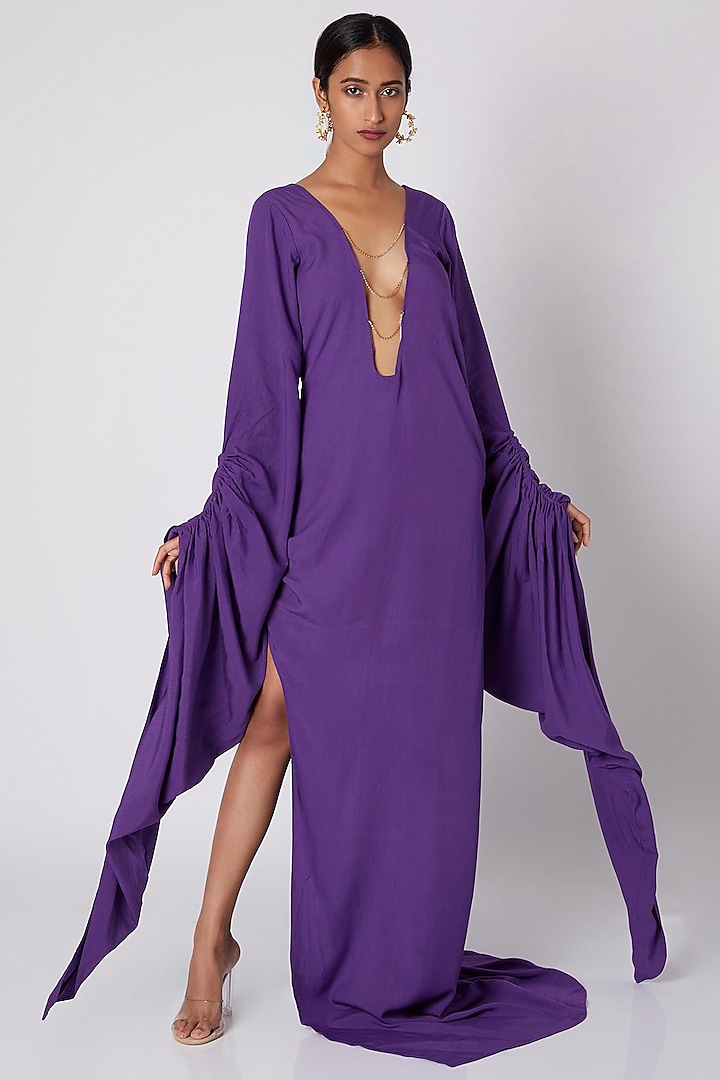 Purple Gown With Plunging Neckline by Deme by Gabriella