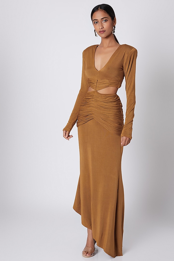 Brown Dress With Cut Outs by Deme by Gabriella