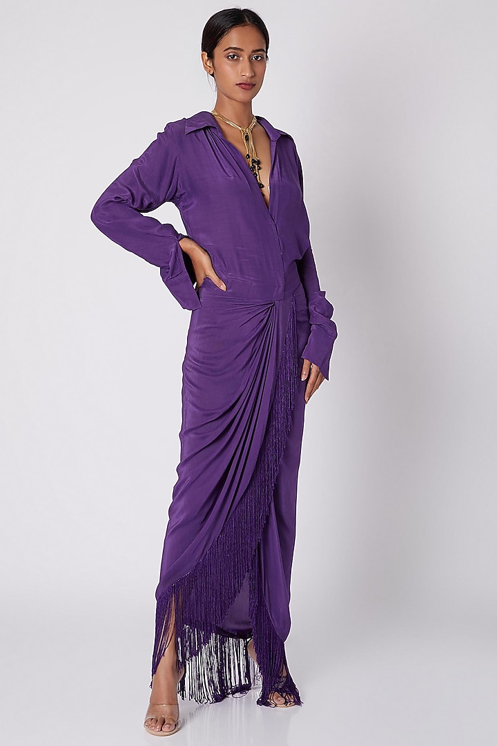 Purple Shirt Draped Dress by Deme by Gabriella