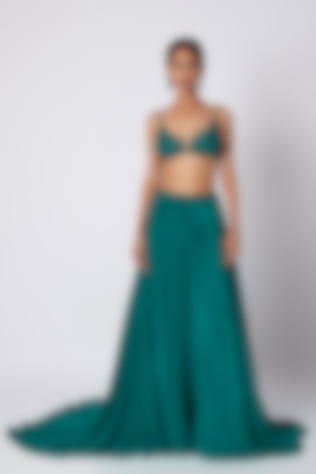 Teal Blue Embroidered Bralet With Skirt by Deme by Gabriella
