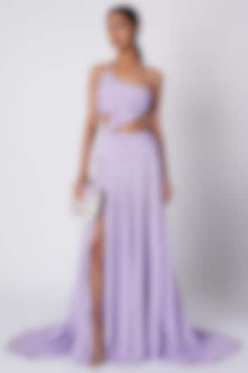 Purple One Shoulder Cut Out Gown by Deme by Gabriella