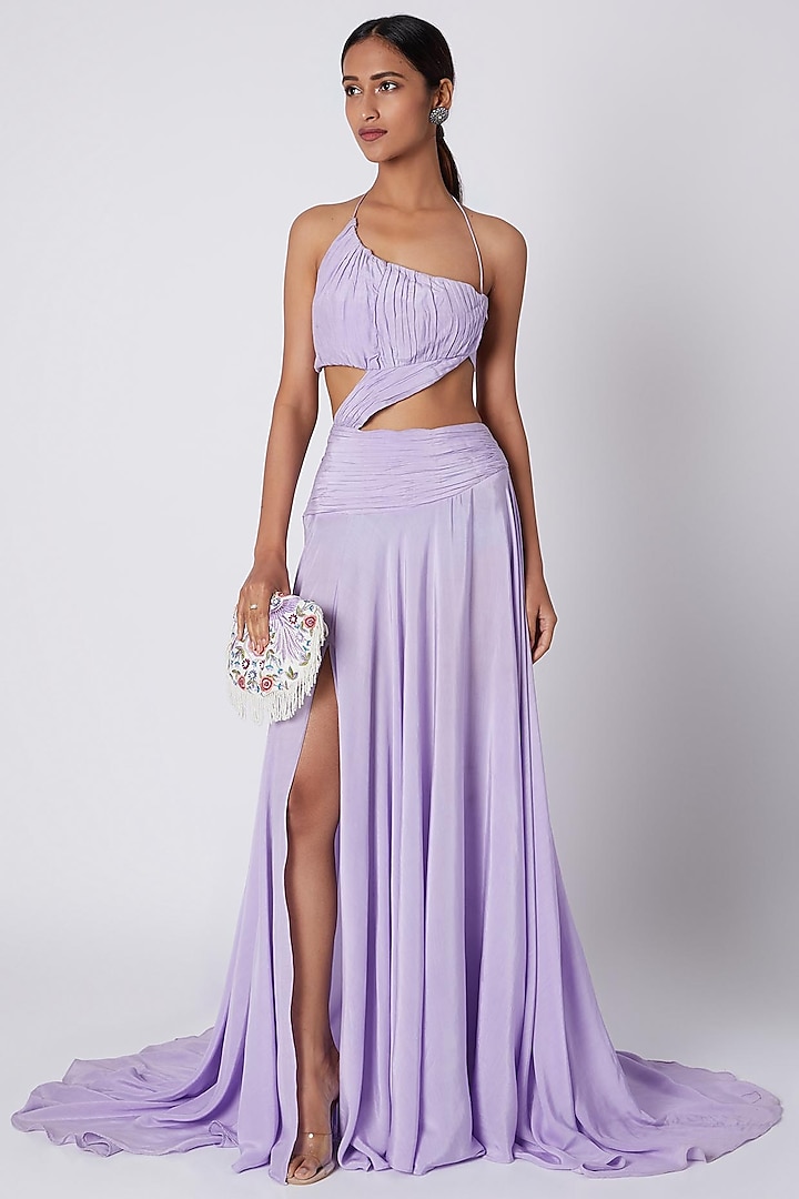 Purple One Shoulder Cut Out Gown by Deme by Gabriella