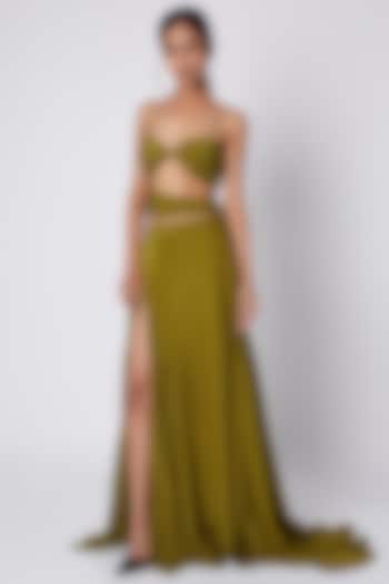 Olive Green Cut Out Gown by Deme by Gabriella