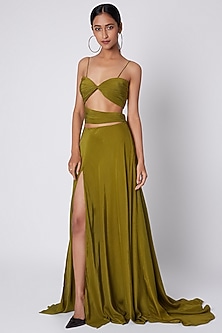 Olive Green Cut Out Gown by Deme by Gabriella-BRALETTE BLOUSES