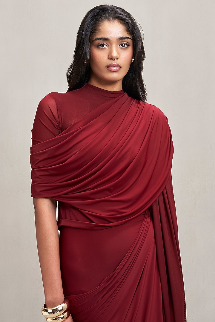 Burgundy Malai Net Sculpted Engagement Gown by Deme by Gabriella at Pernia's Pop Up Shop