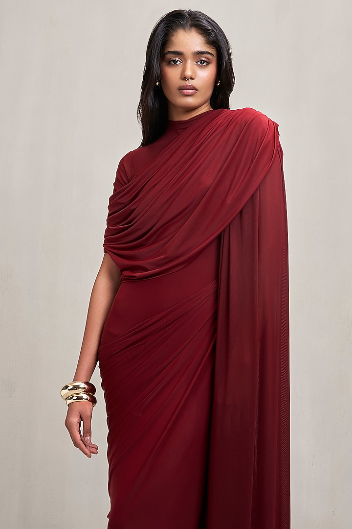 Burgundy Malai Net Sculpted Engagement Gown by Deme by Gabriella at Pernia's Pop Up Shop
