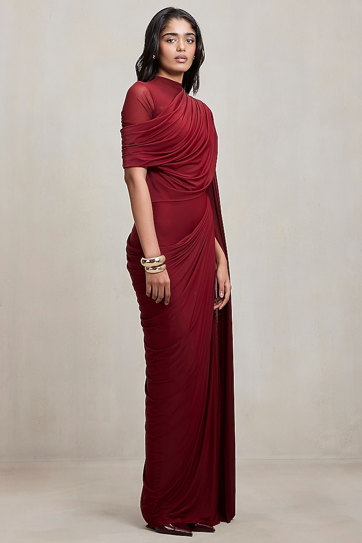Burgundy Malai Net Sculpted Engagement Gown by Deme by Gabriella at Pernia's Pop Up Shop
