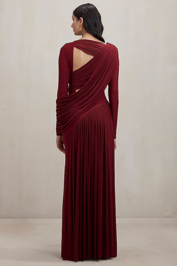 Burgundy Malai Net Pleated V-Neck Engagement Gown by Deme by Gabriella at Pernia's Pop Up Shop