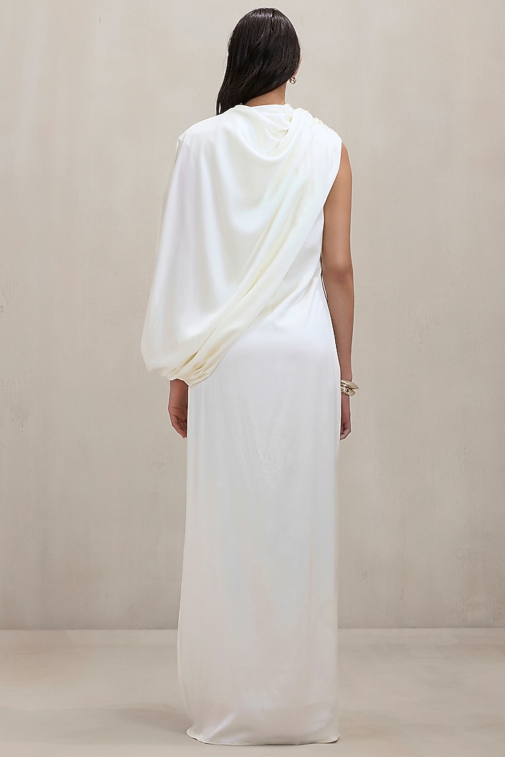 Off-White Satin Draped Wedding Gown by Deme by Gabriella at Pernia's Pop Up Shop