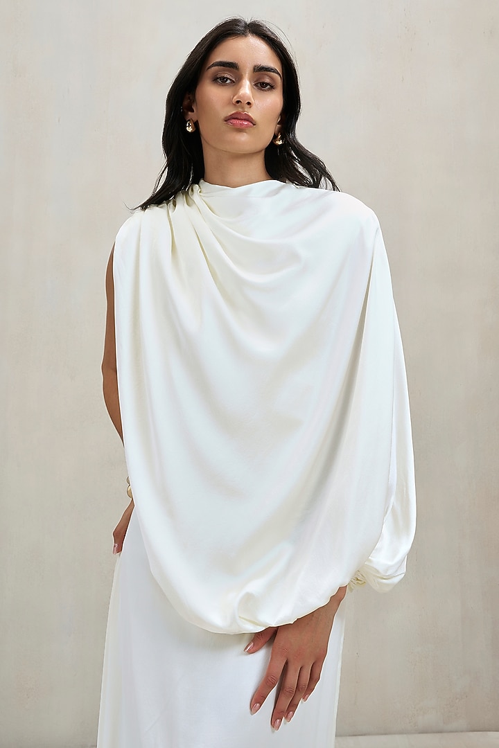 Off-White Satin Draped Wedding Gown by Deme by Gabriella at Pernia's Pop Up Shop