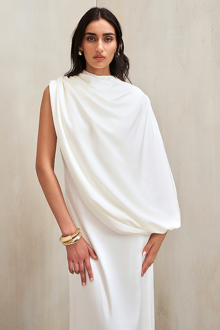 Off-White Satin Draped Wedding Gown by Deme by Gabriella at Pernia's Pop Up Shop
