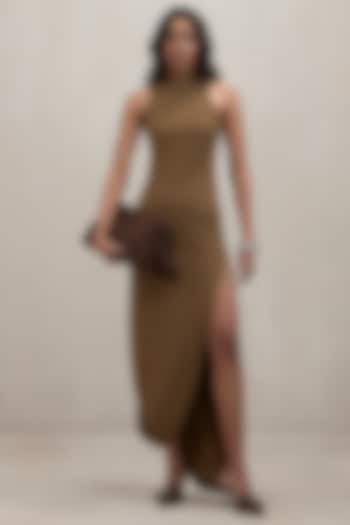 Sand Green Malai Asymmetric Maxi Cocktail Dress by Deme by Gabriella at Pernia's Pop Up Shop