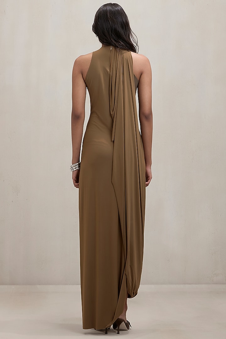 Sand Green Malai Asymmetric Maxi Cocktail Dress by Deme by Gabriella at Pernia's Pop Up Shop
