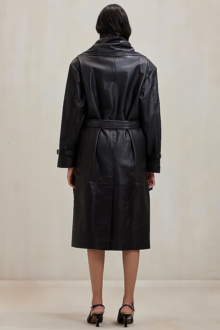 Black Leather Muffler Trench Coat by Deme by Gabriella at Pernia's Pop Up Shop