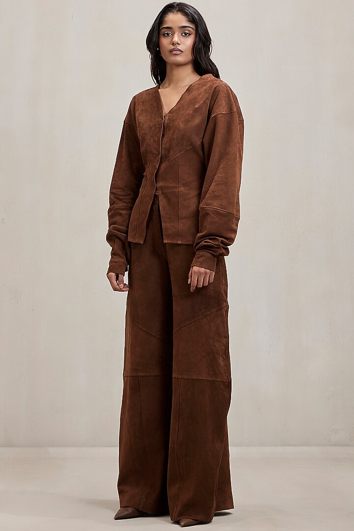 Chocolate Brown Faux Suede Jacket Set by Deme by Gabriella at Pernia's Pop Up Shop