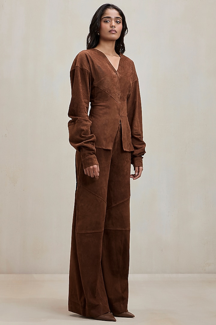 Chocolate Brown Faux Suede Jacket Set by Deme by Gabriella at Pernia's Pop Up Shop