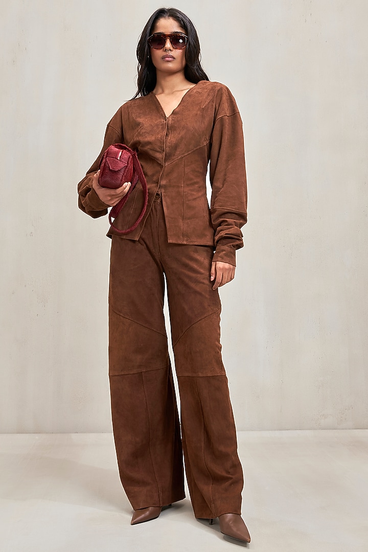 Chocolate Brown Faux Suede Jacket Set by Deme by Gabriella at Pernia's Pop Up Shop