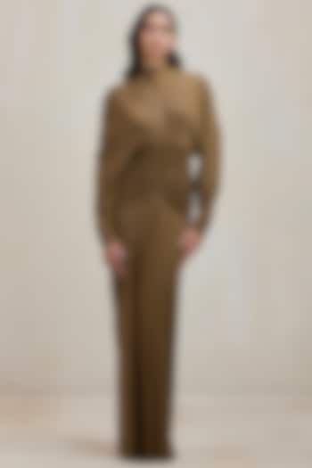 Sand Green Malai Structured Draped Gown by Deme by Gabriella at Pernia's Pop Up Shop