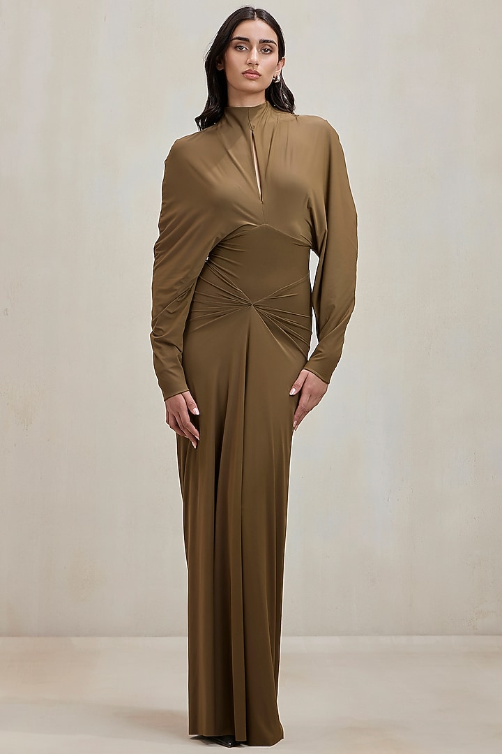 Sand Green Malai Structured Draped Gown by Deme by Gabriella at Pernia's Pop Up Shop