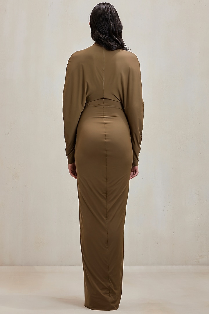 Sand Green Malai Structured Draped Gown by Deme by Gabriella at Pernia's Pop Up Shop