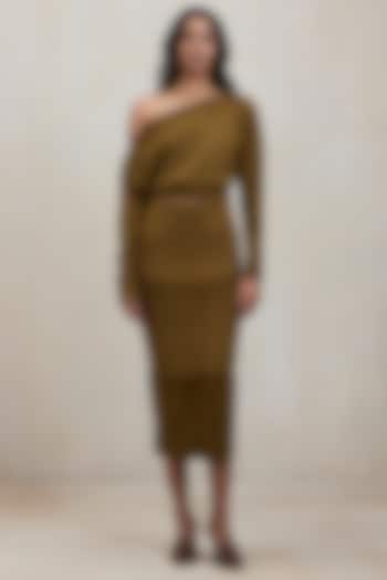 Sand Green Suede Fitted Skirt Set by Deme by Gabriella at Pernia's Pop Up Shop