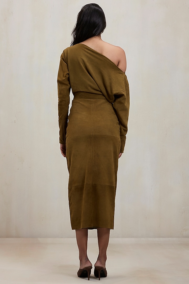 Sand Green Suede Fitted Skirt Set by Deme by Gabriella at Pernia's Pop Up Shop