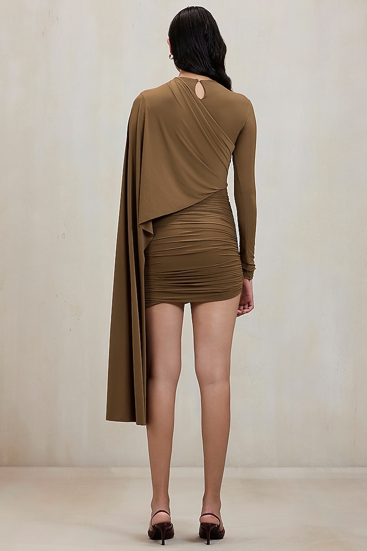 Sand Green Malai Ruched Mini Cocktail Dress by Deme by Gabriella at Pernia's Pop Up Shop