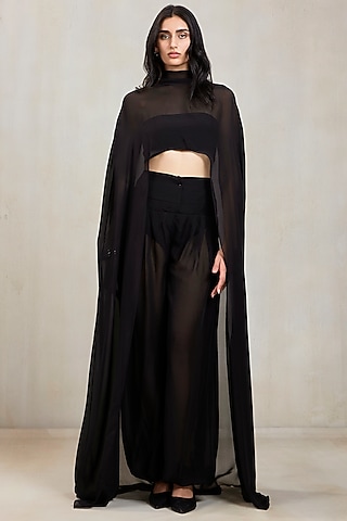 Black Malai Chiffon Co-Ord Set by Deme by Gabriella