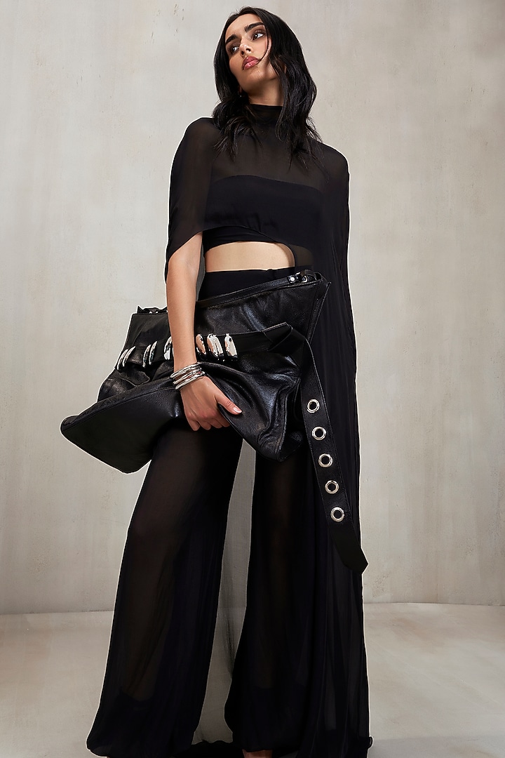 Black Malai Chiffon Co-Ord Set by Deme by Gabriella at Pernia's Pop Up Shop