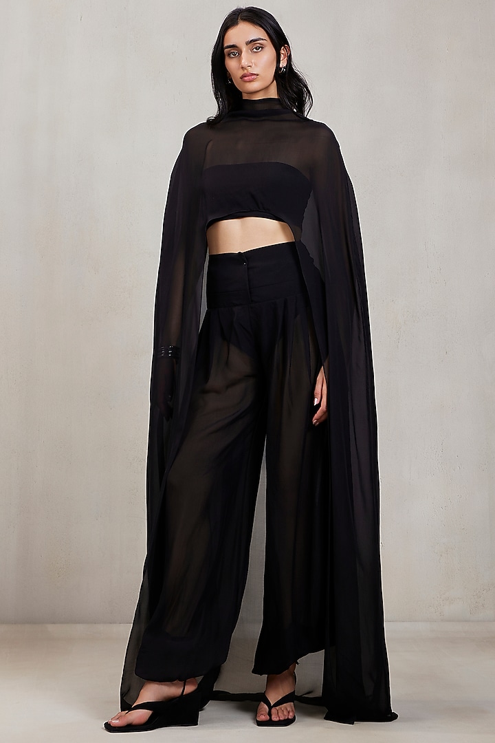 Black Malai Chiffon Co-Ord Set by Deme by Gabriella at Pernia's Pop Up Shop