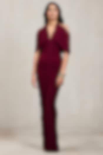 Aubergine Malai Net Draped Gown by Deme by Gabriella at Pernia's Pop Up Shop