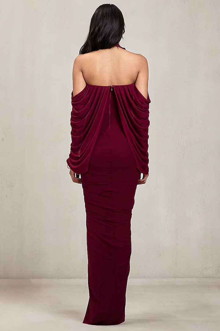 Aubergine Malai Net Draped Gown by Deme by Gabriella at Pernia's Pop Up Shop