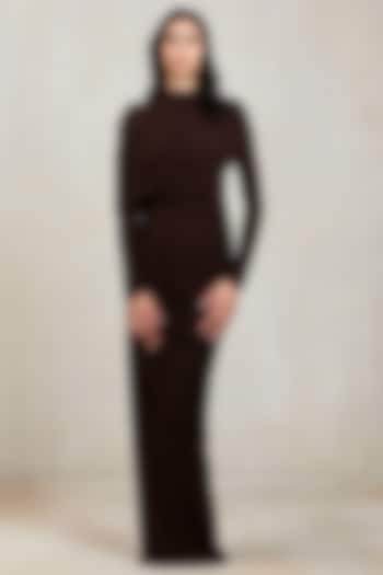 Espresso Brown Malai Net Pleated Draped Gown by Deme by Gabriella at Pernia's Pop Up Shop