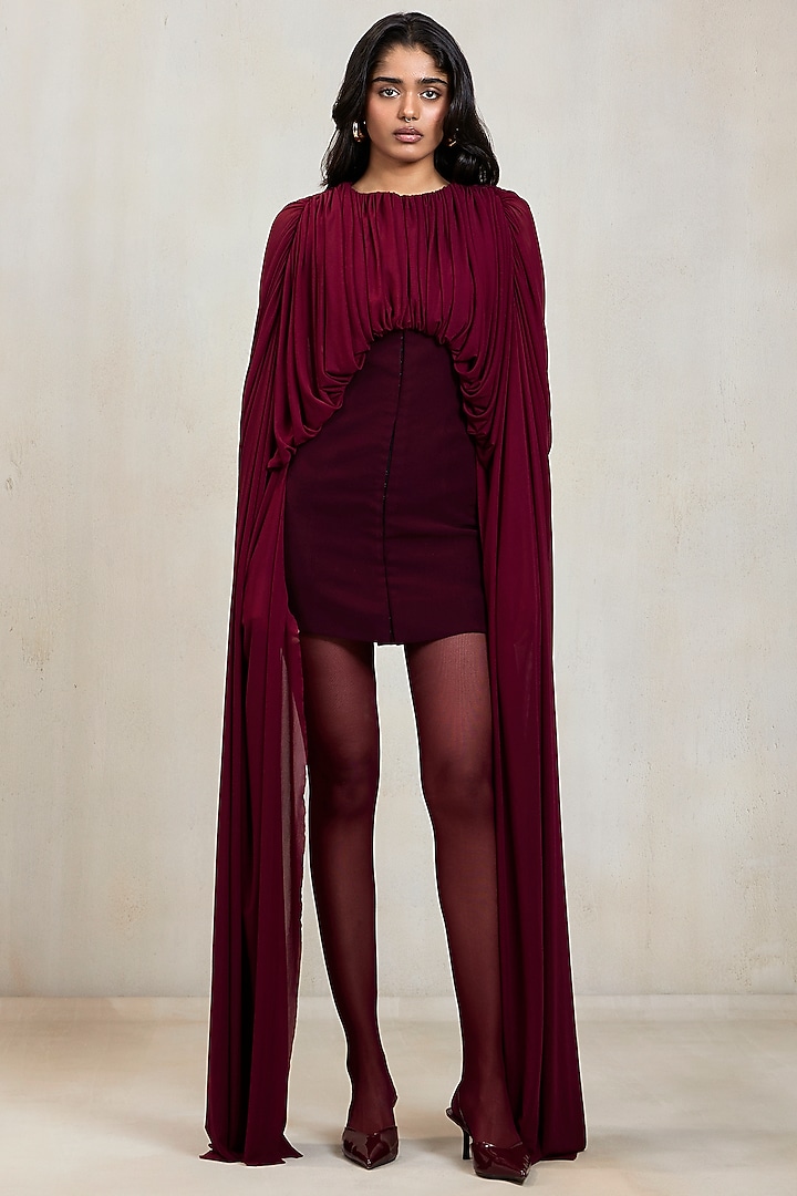Aubergine Ferrari Net Sculpted Draped Co-Ord Set by Deme by Gabriella at Pernia's Pop Up Shop