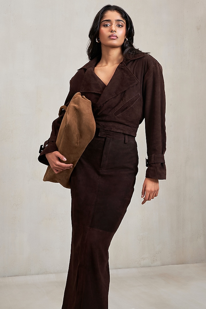 Espresso Brown Suede Jacket Set by Deme by Gabriella at Pernia's Pop Up Shop