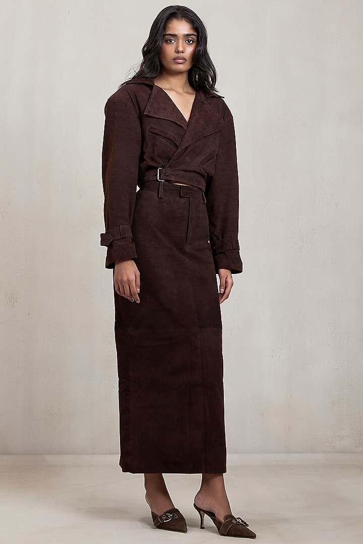 Espresso Brown Suede Jacket Set by Deme by Gabriella at Pernia's Pop Up Shop