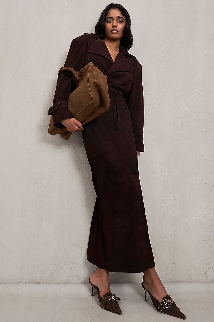 Espresso Brown Suede Jacket Set by Deme by Gabriella at Pernia's Pop Up Shop