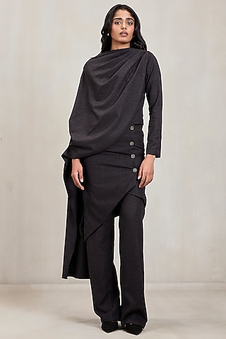 Grey Wool Suiting Asymmetric Co-Ord Set by Deme by Gabriella