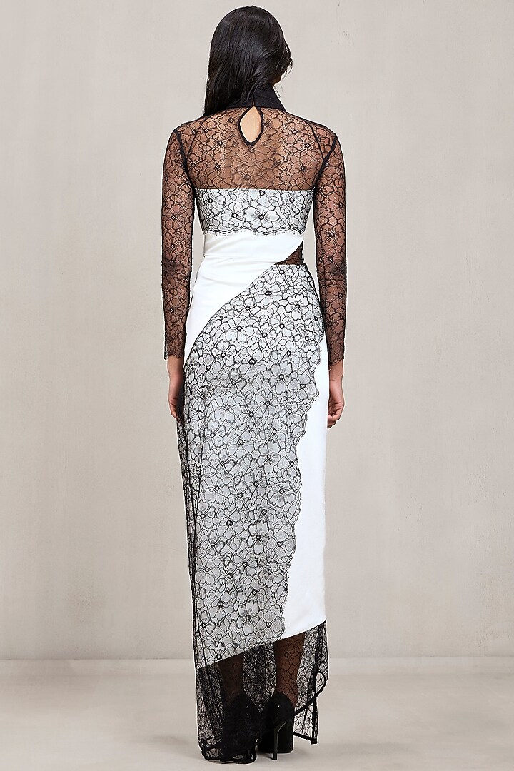 Off White & Black Lace Satin Co-Ord Set by Deme by Gabriella at Pernia's Pop Up Shop
